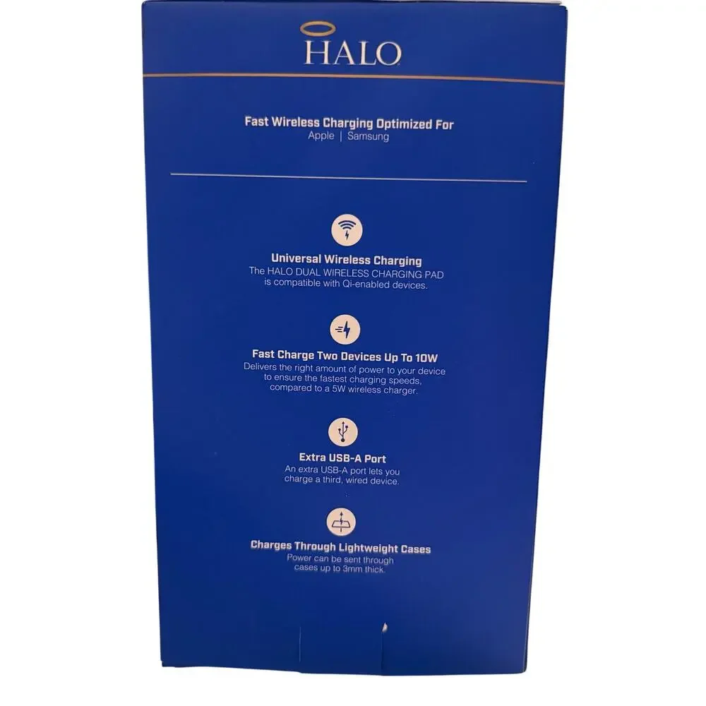 Halo Dual Wireless Charging Pad, Apple and Samsung Compatible, NWT, Open Box